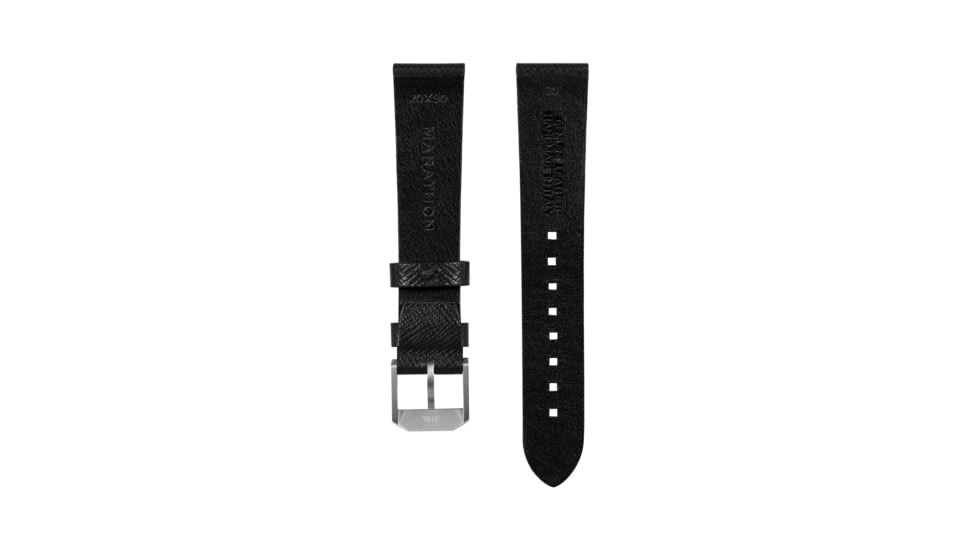 Marathon Cross Hatch 2-Piece Strap, Italian Leather, Steel Buckle, 20mm, Black, Extra Long, WS-LT-BKSS-20-XL