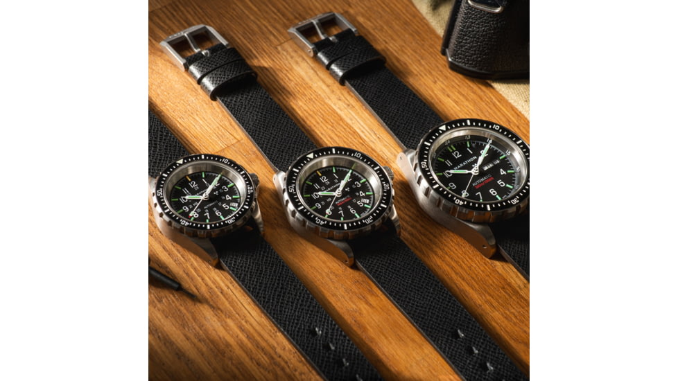 Marathon Cross Hatch 2-Piece Strap, Italian Leather, Steel Buckle, 20mm, Black, Extra Long, WS-LT-BKSS-20-XL