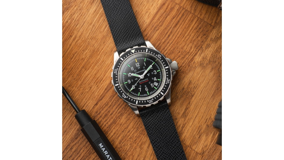 Marathon Cross Hatch 2-Piece Strap, Italian Leather, Steel Buckle, 20mm, Black, Extra Long, WS-LT-BKSS-20-XL