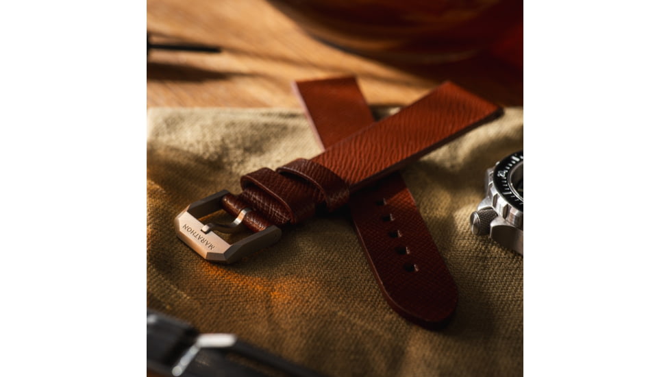 Marathon Cross Hatch 2-Piece Strap, Italian Leather, Steel Buckle, 20mm, Cognac, Standard, WS-LT-CGSS-20-ST