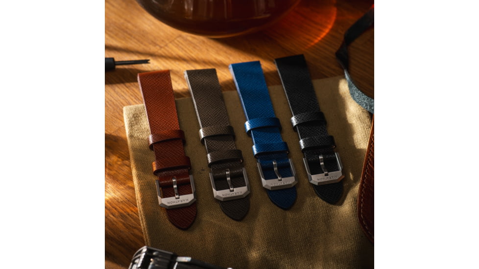 Marathon Cross Hatch 2-Piece Strap, Italian Leather, Steel Buckle, 20mm, Moss Green, Extra Long, WS-LT-MGSS-20-XL