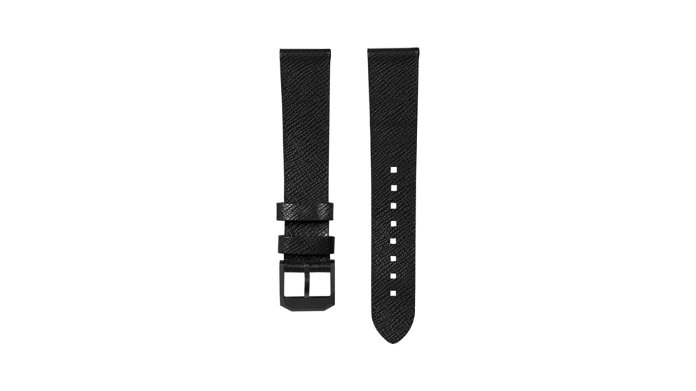 Marathon Cross Hatch 2-Piece Strap, Leather, Steel Buckle, 20mm, Black, Extra Long, WS-LT-BKBK-20-XL