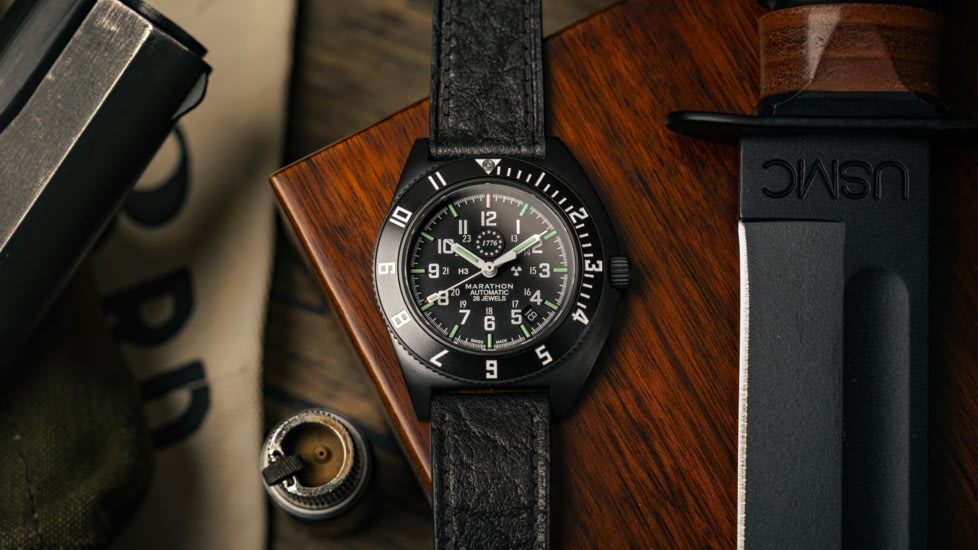 Marathon Limited 250 Edition SSNAV-D Auto Unisex Watch, 41mm Case Diameter, Bi-Directional Bezel, Black Leather Strap, WW194030AN-US250