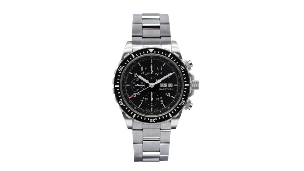 Marathon 46 mm Jumbo Diver/Pilots Automatic Chronograph w/Stainless Steel Bracelet, Black, WW194014SS-0108