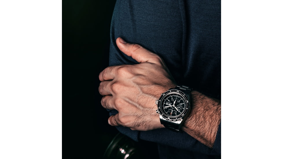 Marathon 46 mm Jumbo Diver/Pilots Automatic Chronograph w/Stainless Steel Bracelet, Black, WW194014SS-0108