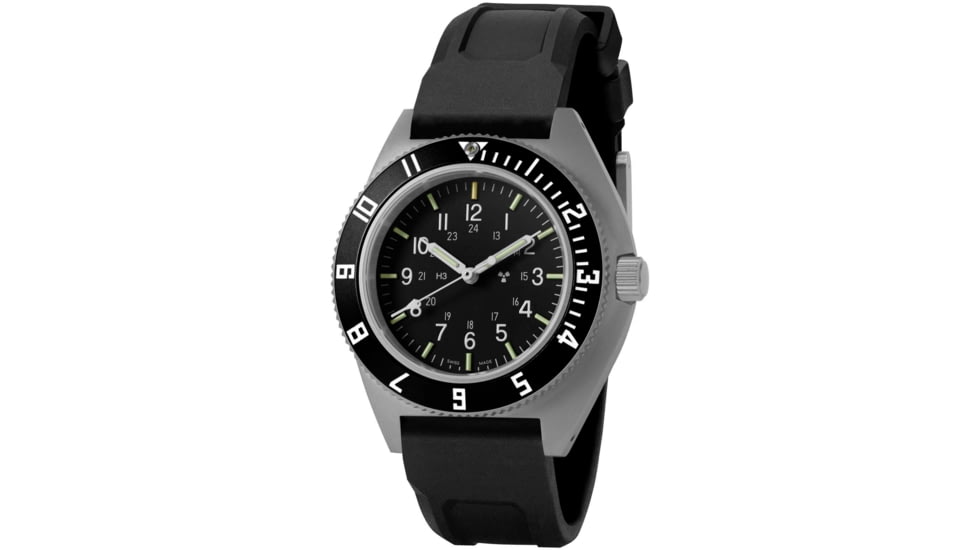 Marathon SSNAV 41mm Steel Navigator Watch, Black 3-Piece Rubber Strap Kit, Black, 41mm, WW194001SS-0830