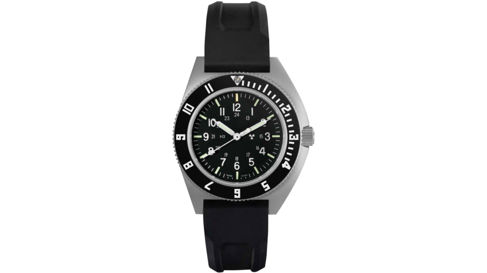 Marathon SSNAV 41mm Steel Navigator Watch, Black 3-Piece Rubber Strap Kit, Black, 41mm, WW194001SS-0830