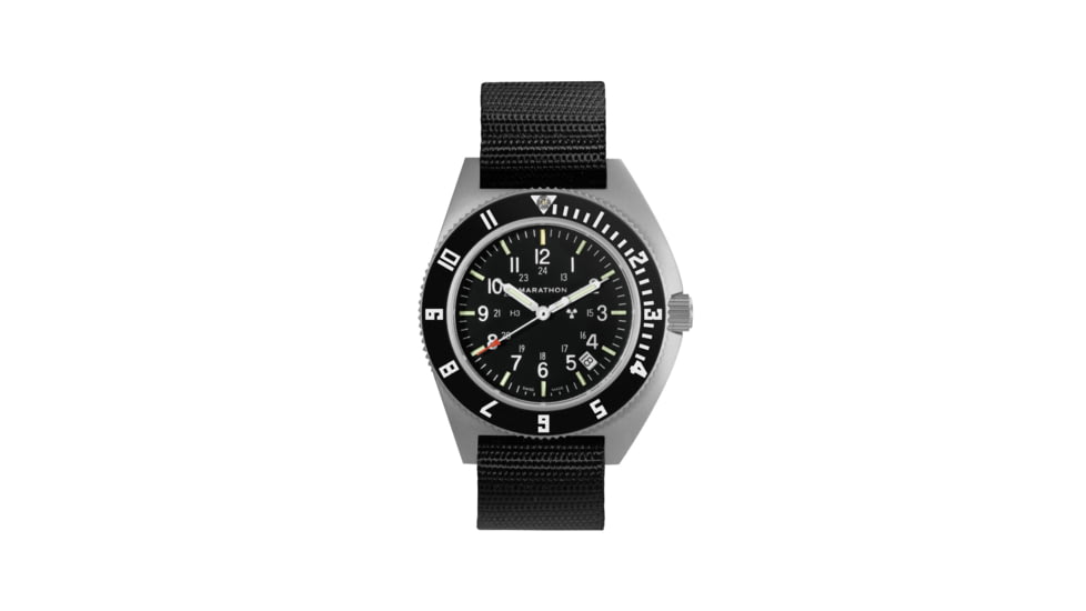 Marathon Steel Navigator Watch w/ Date SSNAV-D On Ballistic Nylon, Strap Length 12in, Black, 41 mm, WW194013SS-0102