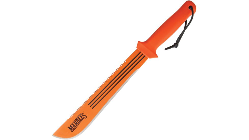 Marbles 14 in Sawback Machete Fixed Blade Knife, 14in, Stainless Steel, Standard Edge, Sawback, Orange, Polypropylene Handle MR393