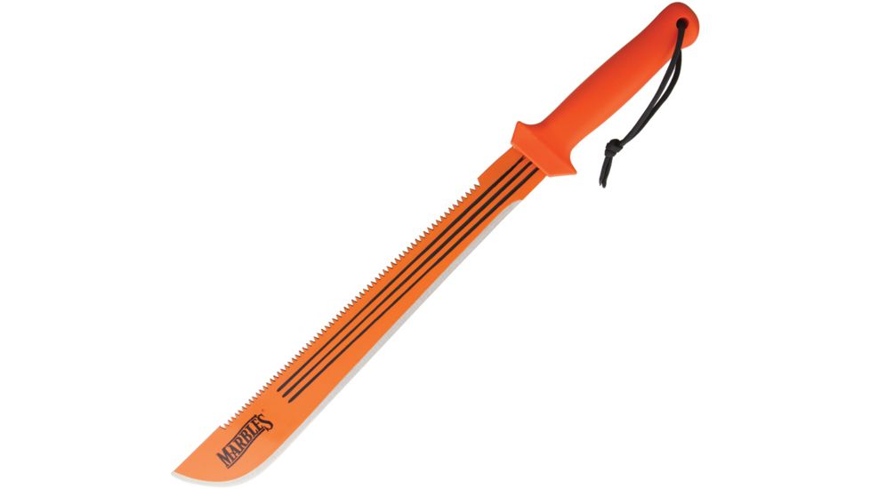 Marbles 18 in Sawback Machete Fixed Blade Knife, 18in, Stainless Steel, Standard Edge, Sawback, Orange, Polypropylene Handle MR394