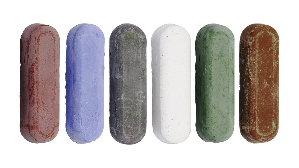 Marbles Assortment of 6 Compounds, One Each Of Black Emery, White Rouge, Brown Tripoli, Red Rouge, Blue Rouge, Green Rouge, 155 154 158 156 157 150