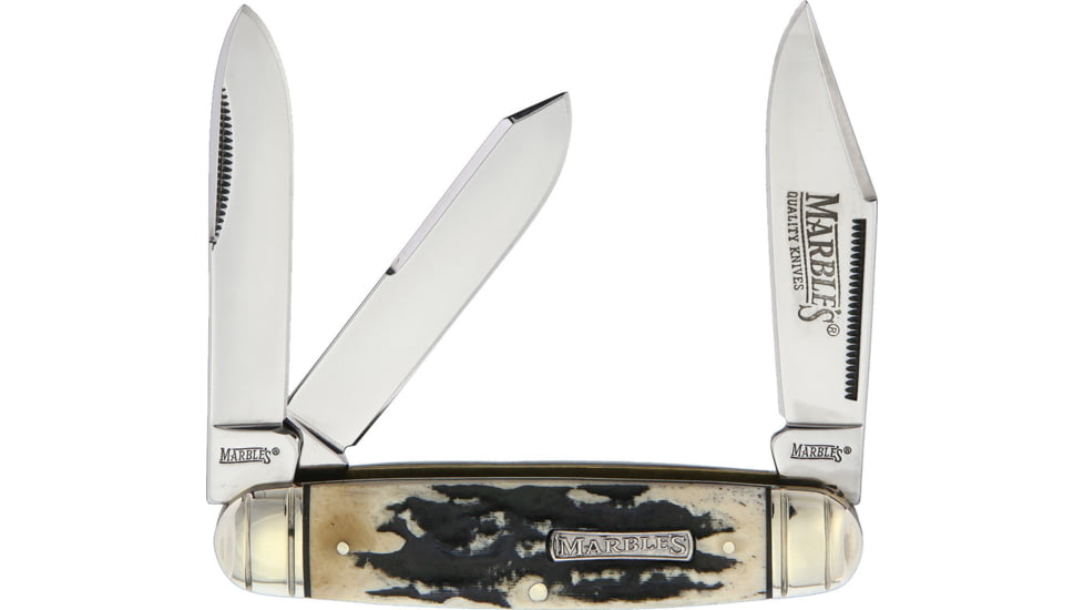 Marbles Black Stag Cattleman Whittler Black Stag Bone Series Folding Knife, Black, Black stag bone handle, KB345 / MR473