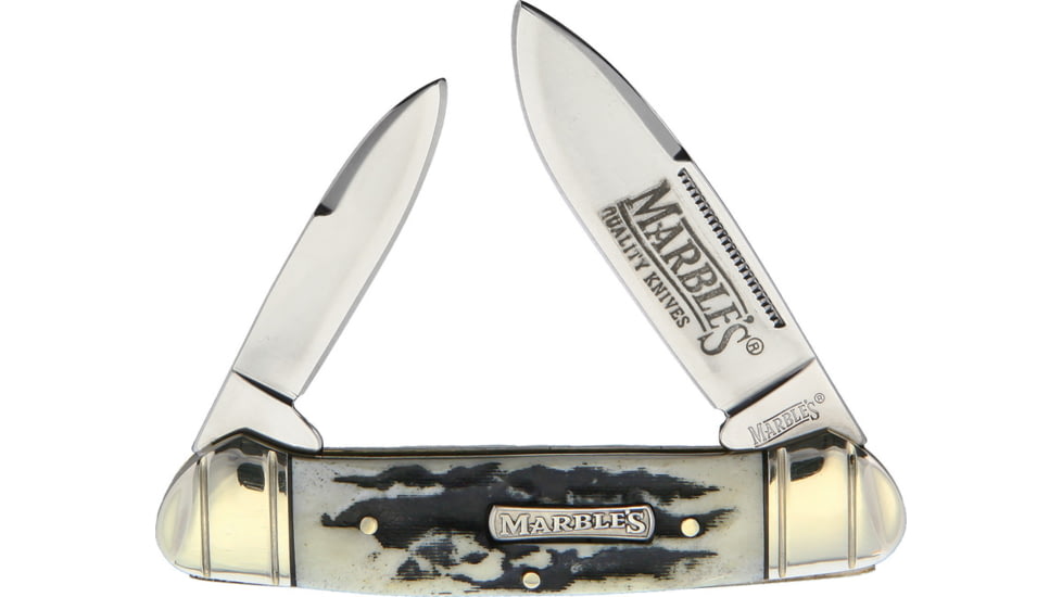 Marbles Black Stag Large Canoe Folding Knife, Black, Black stag bone handle, KB203 / MR478