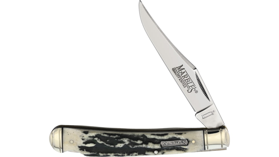 Marbles Black Stag Lockback Folding Knife, 4.25 mirror finish stainless clip blade, Black stag handle, KA25 / MR474