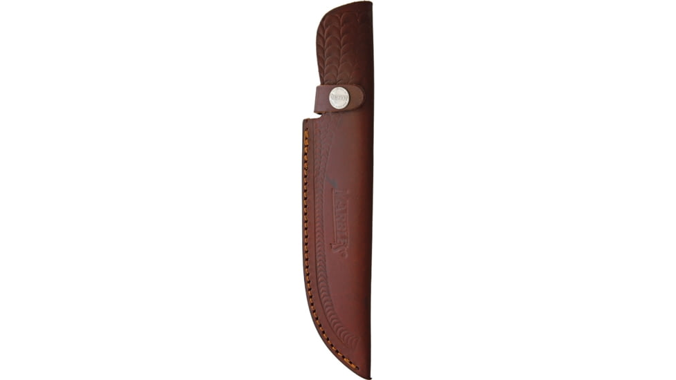 Marbles Bowie Horn Knife, 10.75in Overall, 6in Satin SS Clip Point Blade, Jigged Horn Handle, Brown Leather Sheath, MR456/ EG-737