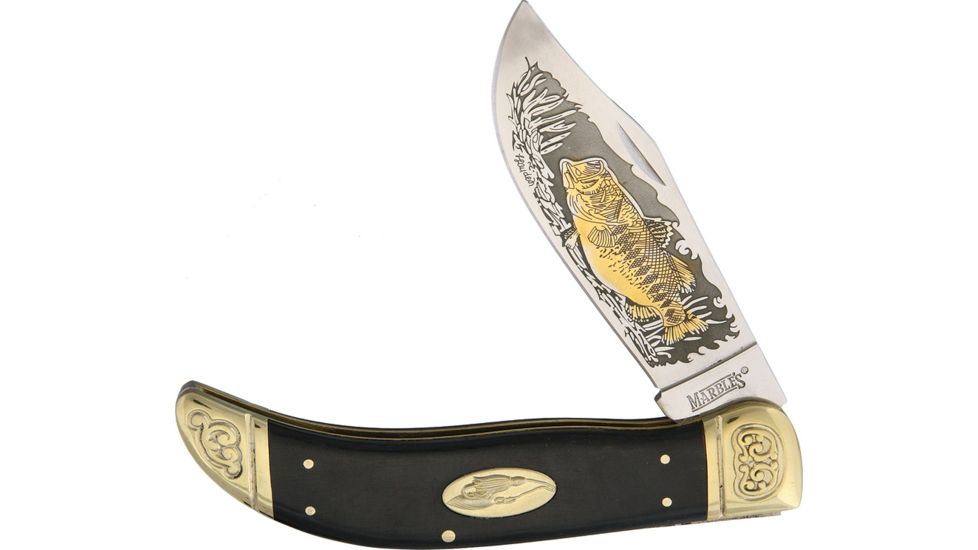 Marbles Clasp Knife Bass Folding Knife,4in,Black,Smooth Bone Handle MR367