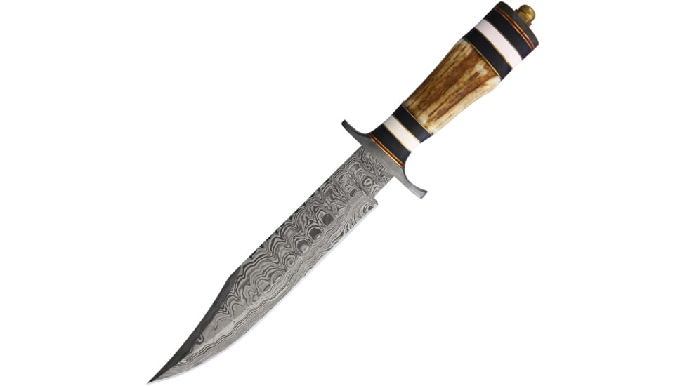 Marbles Damascus Bowie Knife, 9 Damascus steel blade, Stag, black pakkawood, and white synthetic handle, # 5 DAMASCUS / MR571
