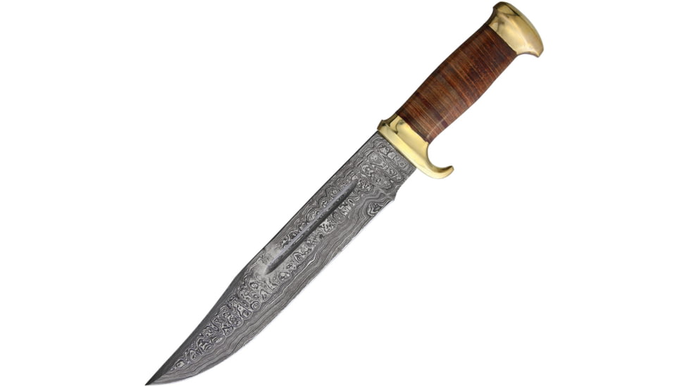Marbles Damascus Bowie Stacked Leather Knife, 11.5 Damascus steel bowie blade, Stacked leather handle, WA0045 / MR586