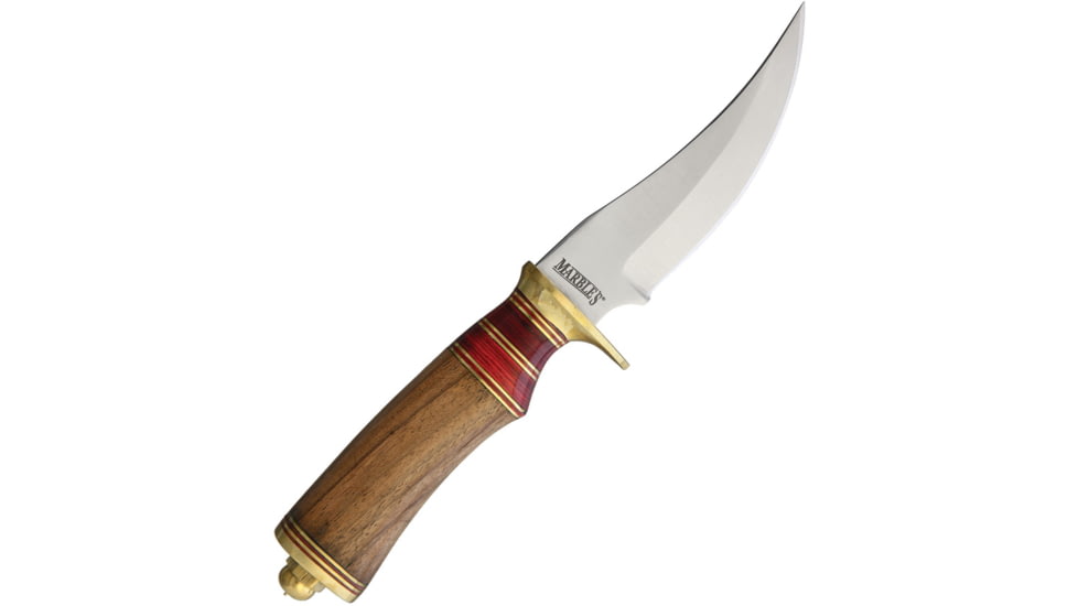 Marbles Hunting Knife, 4.5 satin finish stainless upswept blade, Brown wood handle, # 9 / MR573