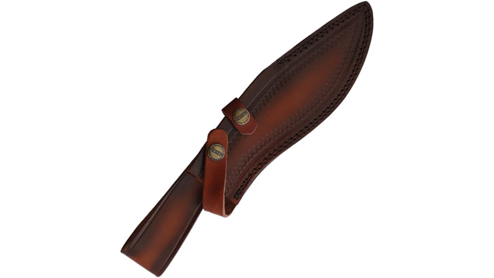 Marbles Kukri Fixed Blade Knife, 13.5in Overall, 8in Satin Stainless Steel Blade, Brown Wood Handle, Brown Leather Belt Sheath, MR675