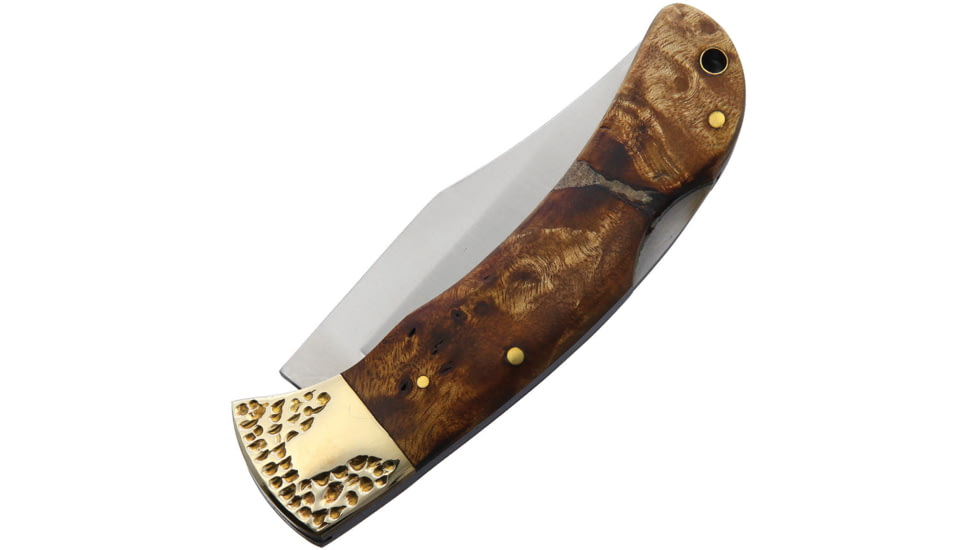 Marbles Large Lockback Burl Wood Folding Knife, 3.5 satin finish stainless clip point blade, Burl wood handle, BF210643