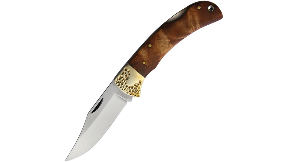 Marbles Large Lockback Burl Wood Folding Knife, 3.5 satin finish stainless clip point blade, Burl wood handle, BF210643