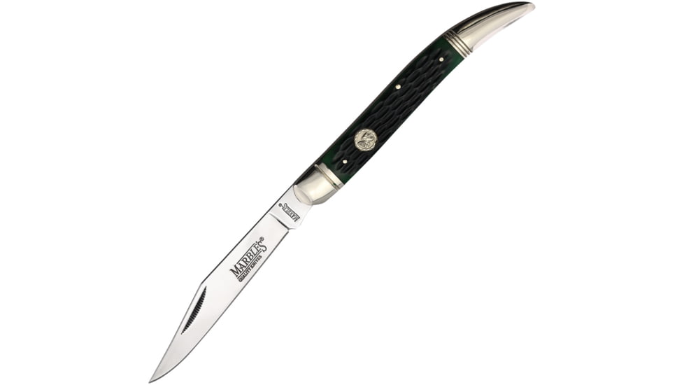 Marbles Large Toothpick Green Bone Folding Knife, 5in Closed, Mirror Stainless Long Clip Blade, Green Jigged Bone Handle, MR629 KB115-5&quot;