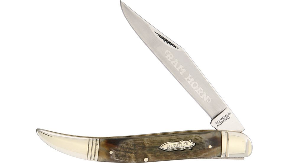 Marbles Large Toothpick Ram's Horn Folding Knife,3.75in,Stainless Steel,Standard Edge,Long Clip,Satin,Ram Horn Handle MR362
