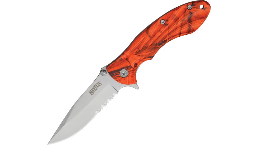 Marbles Linerlock Orange Camo Blade, 4in. Closed MR286
