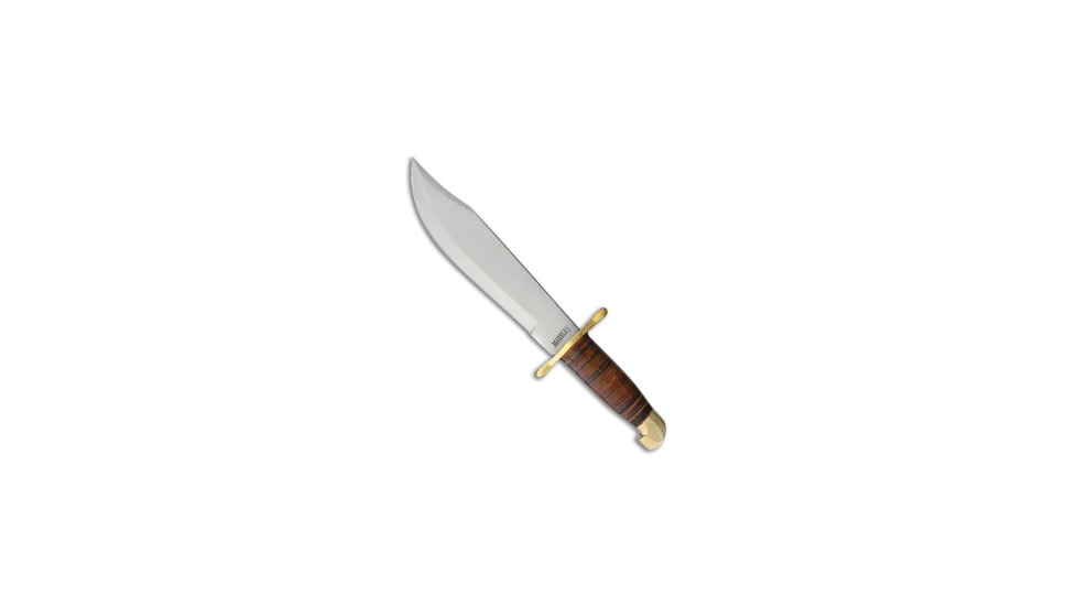 Marbles Marbles Stacked Leather Bowie Fixed Blade 10.50" Satin, Brown, Stainless Steel, adult, BHQ-92439