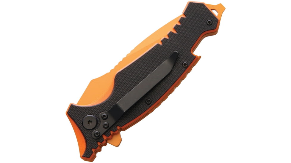 Marbles Painters Folding Knife, 3.25in Orange Finish SS Drop Point, G10 Handle, Pocket Clip, Orange And Black Handle, Integrated Bottle Opener And Pry Tip, BF210182 / MR404