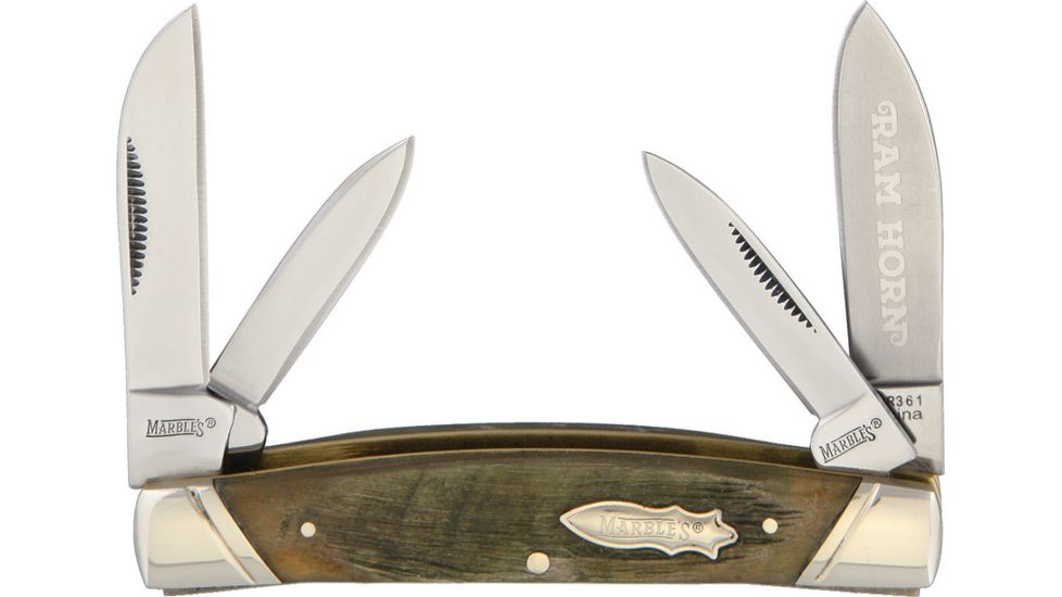 Marbles Ram's Horn 4 Blade Congress Folding Knife,Stainless Steel,Standard Edge,Pen,Sheepsfoot and Spear,Mirror Polish,Ram Horn Handle MR361