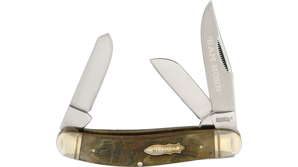 Marbles Ram's Horn Stockman Folding Knife,Stainless Steel,3.75 in Closed,Clip,Spey and Sheepsfoot,Mirror Polish,Ram Horn Handle MR359
