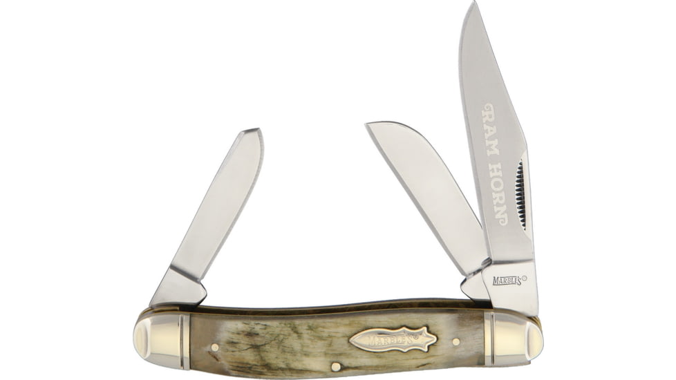 Marbles Ram's Horn Stockman Folding Knife,Stainless Steel,3.875 in Closed,Clip,Spey and Sheepsfoot,Mirror Polish,Ram Horn Handle MR363