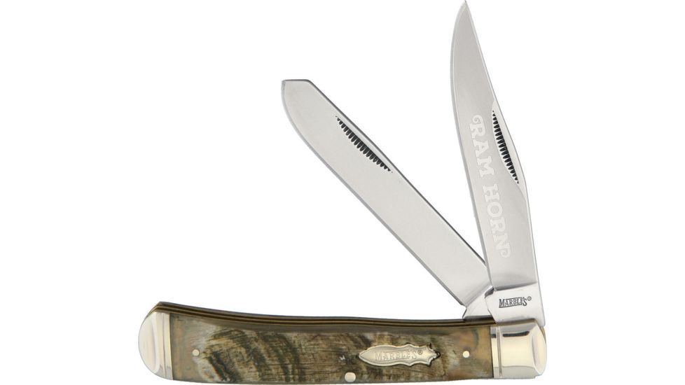 Marbles Ram's Horn Trapper Folding Knife,Stainless Steel,Standard Edge,Clip and Spey,Mirror Polish,Ram Horn Handle MR358