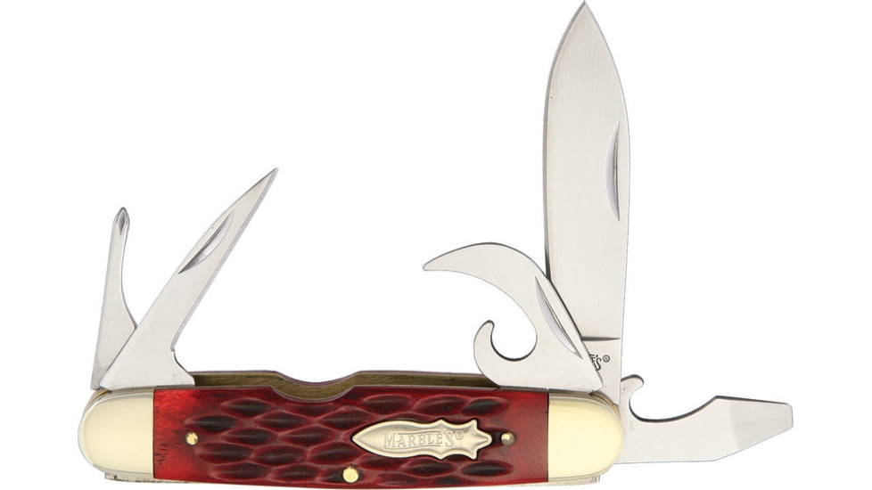 Marbles Red Jigged Bone Scout Folding Knife, Mirror SS Blade, Red Jigged Bone Handle, MR426 / CT734