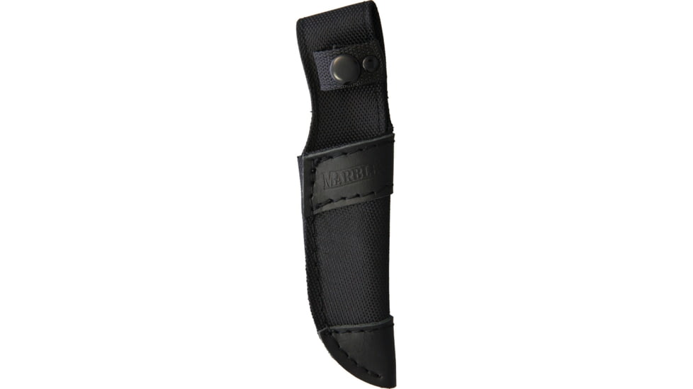 Marbles Scrimshaw Fixed Blade Knife, 7.25in Overall, 3.25in Satin SS Blade, White Smooth Bone Handle, Brass Guard, Scrimshawed Moose Artwork On Handle, Black Nylon Belt Sheath, White, BZ011160