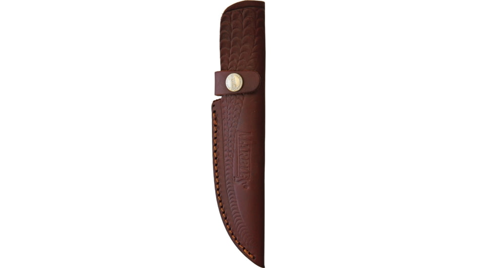 Marbles Skinner Knife, 9in Overall, 4.25in Satin SS Skinner Blade, Aluminum Guard, Jigged Horn And Stag Bone Handle, Brown Leather Sheath, MR462 / EG-745