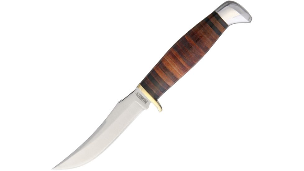 Marbles Small Hunter Fixed Blade Knife, 3in, Stainless Steel, Standard Edge, Satin, Stacked Leather Handle MR396