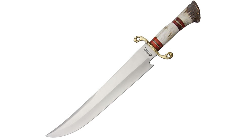 Marbles Stag Bowie Fixed Blade Knife, 15in, 440A Steel, Bowie, Red and Black, Stag Handle MR530