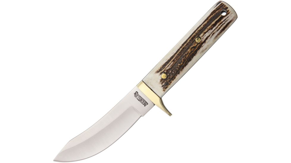 Marbles Stag Skinner Fixed Blade Knife, 4.75in, Brushed, Stag Handle MR531