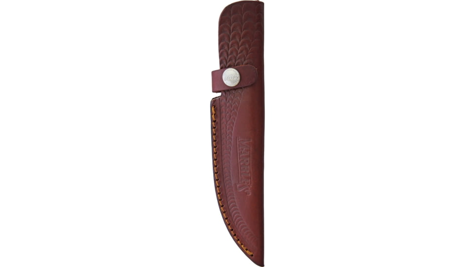 Marbles Stag Skinner SS Knife, 8.75in Overall, 4.25in Satin SS Clip Point Blade, Stag Bone Handle, SS Guard, Brown Leather Sheath, MR458 / EG-739
