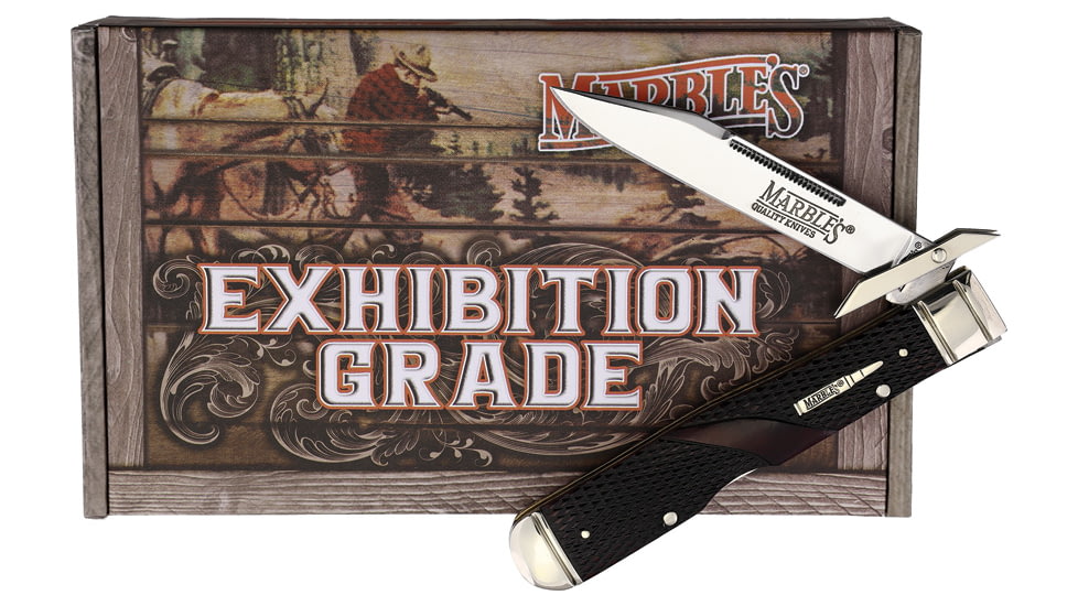 Marbles Swing Guard Brown Checker Bone Folding Knife, 4.25in Closed, Satin Stainless Clip Blade, Brown Checkered Bone Handle, KA13W