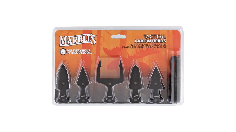 Marbles Tactical Arrowhead Set Knife, 5 Piece Set, Black SS Construction, Comes With Starter Length Black Paracord, MR377 / CT3046