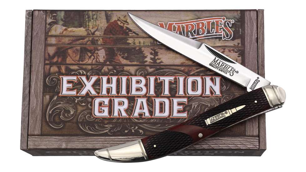 Marbles Toothpick Brown Checkered Bone Folding Knife, 5.5in Closed, Mirror Stainless Long Clip Blade, Brown Checkered Bone Handle, KB111W