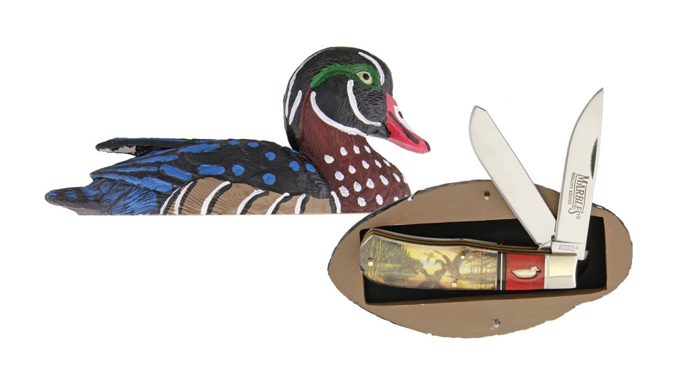 Marbles Wood Duck Knife Decoy Folding Knives Set, Trapper, Closed 4.5in, Blade SS L Standard Edge L Mirror Polish Finish, Handle Synthetic, KB222-1 MR399