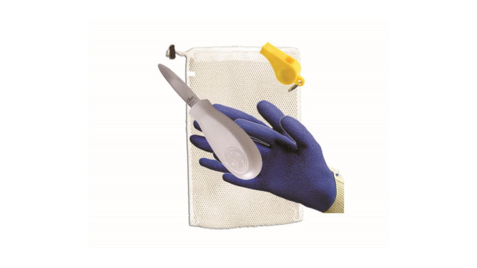 Marine Sports SCALLOP KIT STANDARD- 15&quot; x 20&quot; Mesh Bag; Scallop Knife; Blue Latex Gloves; Safety Whistle, 5744