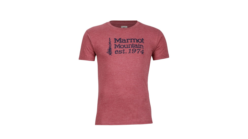 Marmot 74 Short Sleeve Mens Tee, Burgundy Heather 59540-6823