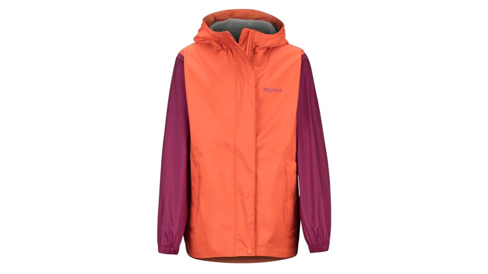 Marmot Girls PreCip Eco Jacket - Kids, Nasturtium/Purple Berry, Medium, 41010-Nasturt/PurpB-M-DEMO