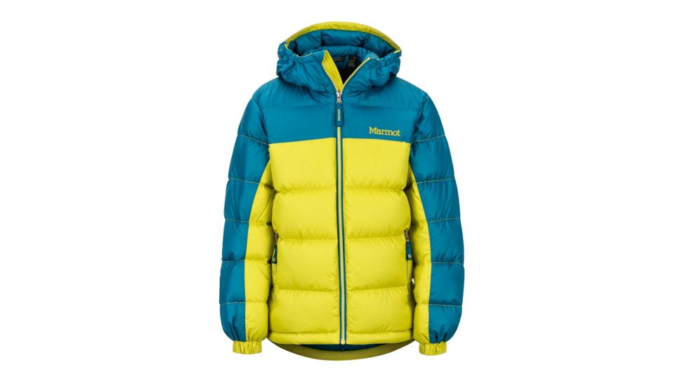 Marmot Guides Down Hoody - Boys, Citronelle/Moroccan Blue, Medium, 73700-9401-M